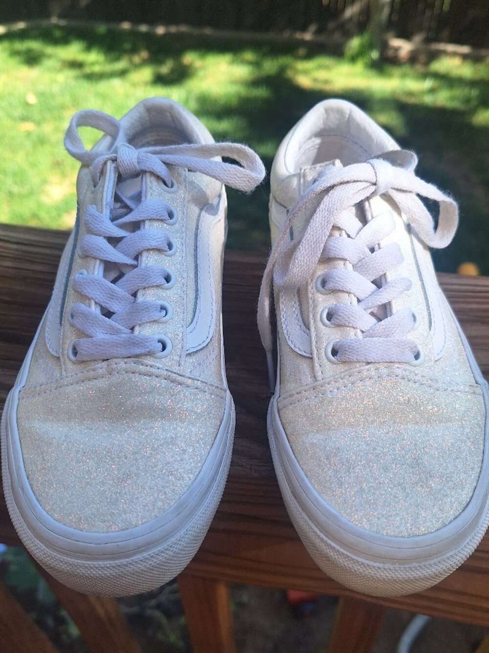 White glitter Vans